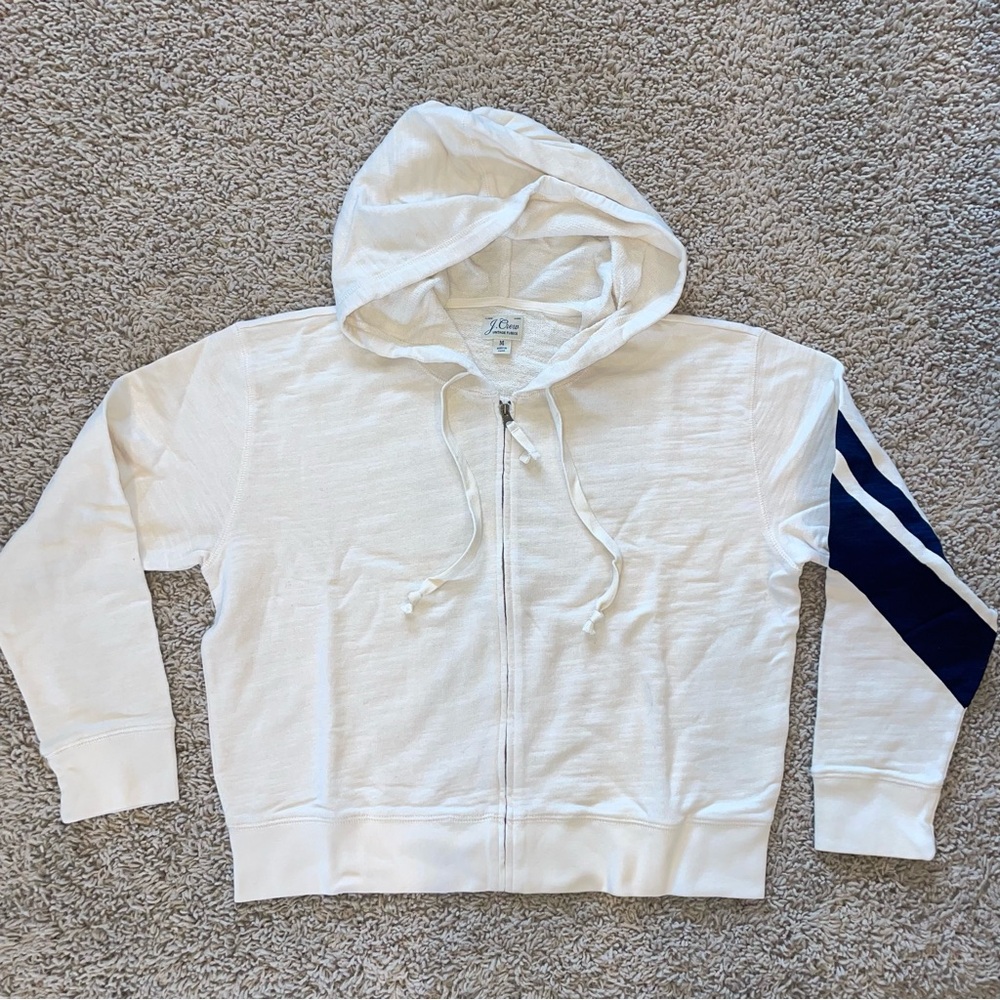 J Crew Vintage Cotton Terry Cropped Hoodie with Single Stripe Size Medium